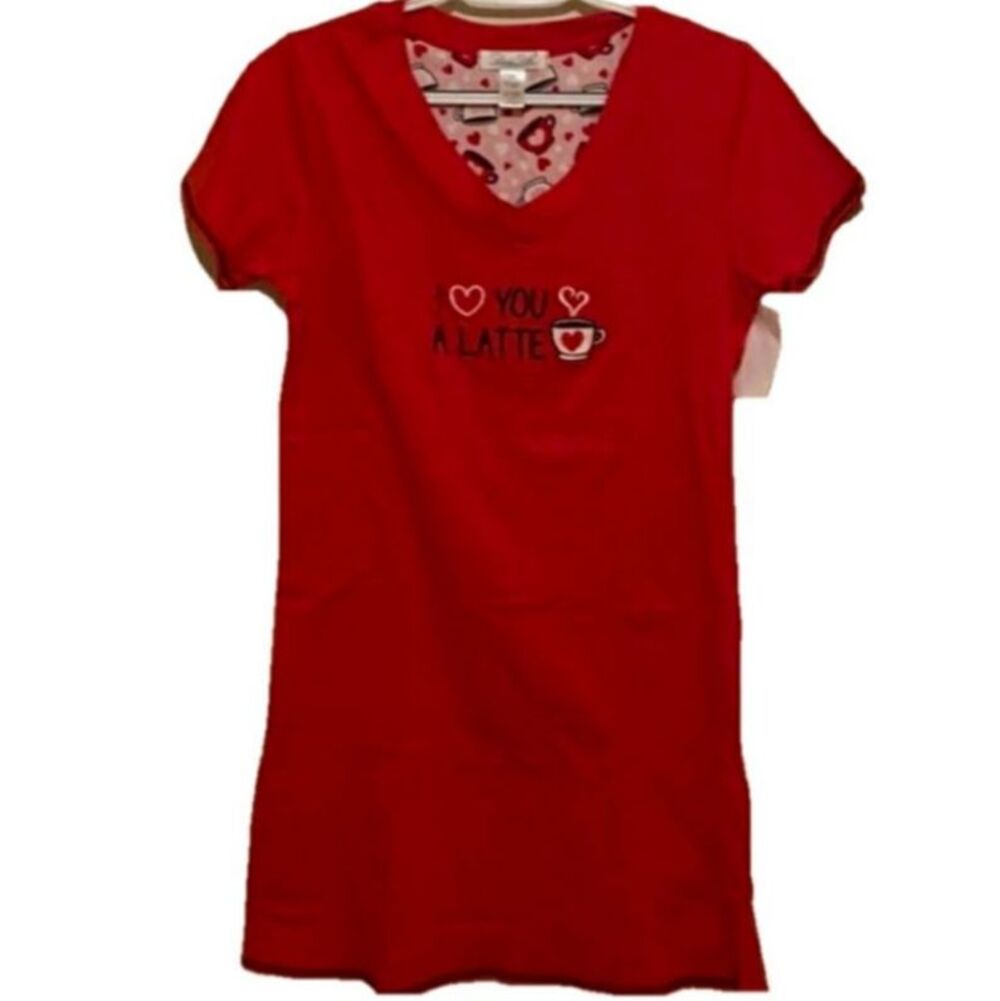 I Love You A Latte Nightshirt NWT Rene Rafe SM 100% Cotton Gown